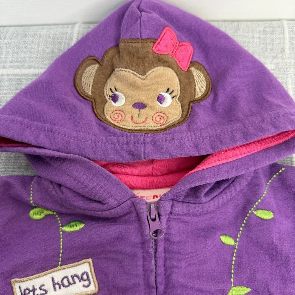 Y2K WeePlay 12 Months Purple‎ Full Zip Hoodie Monkey Flowers Pink 